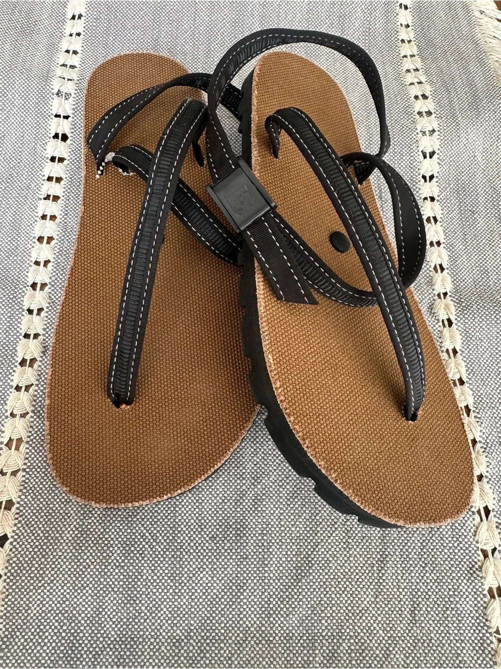 Black Strappy Sandals with Brown Footbed